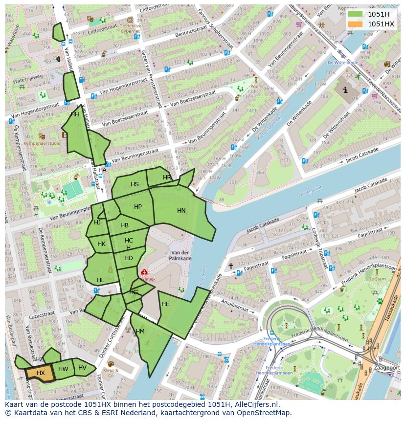 Afbeelding van het postcodegebied 1051 HX op de kaart.