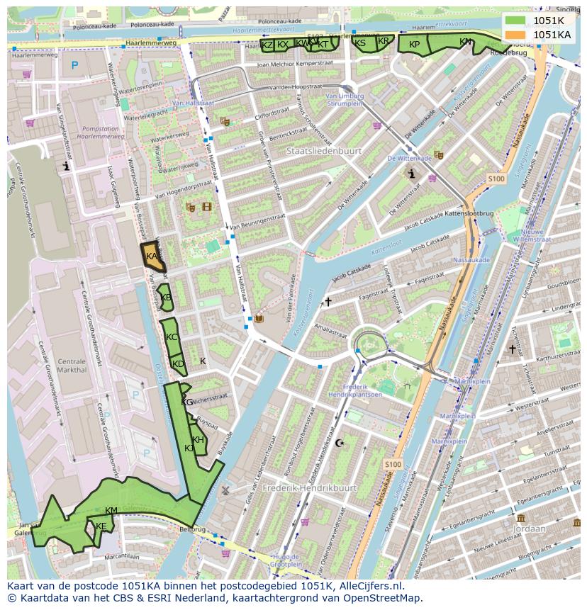 Afbeelding van het postcodegebied 1051 KA op de kaart.