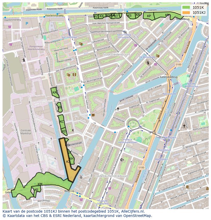 Afbeelding van het postcodegebied 1051 KJ op de kaart.