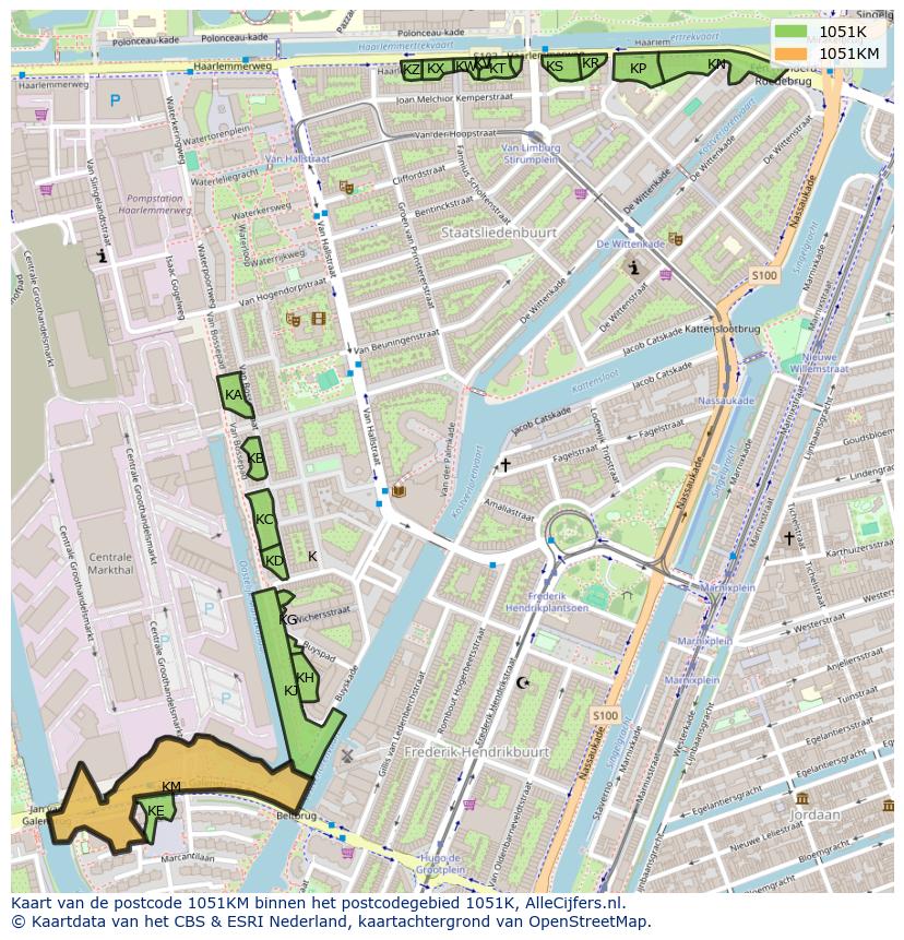 Afbeelding van het postcodegebied 1051 KM op de kaart.