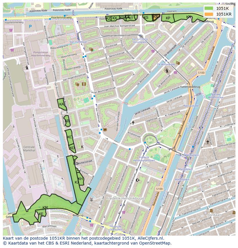 Afbeelding van het postcodegebied 1051 KR op de kaart.