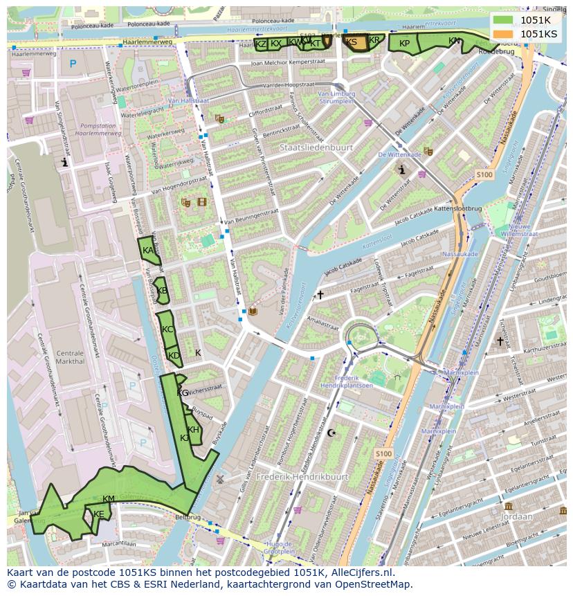 Afbeelding van het postcodegebied 1051 KS op de kaart.