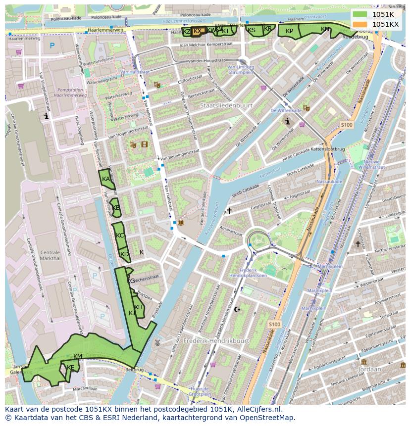 Afbeelding van het postcodegebied 1051 KX op de kaart.