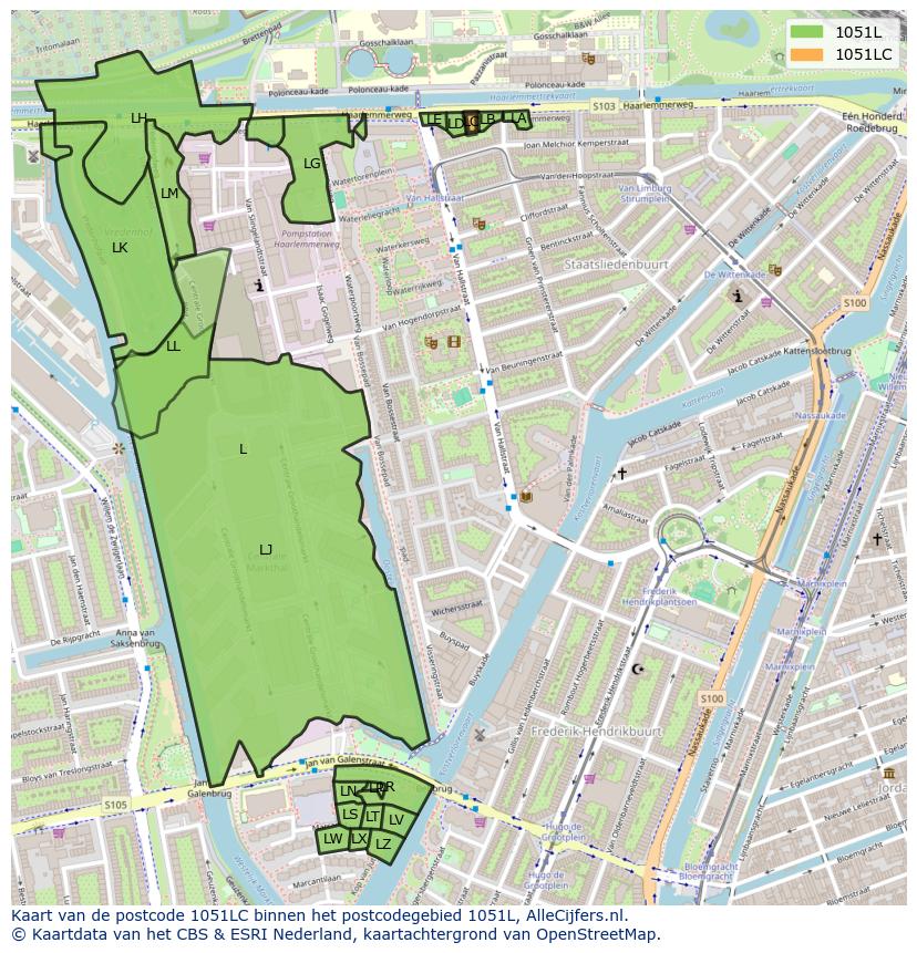 Afbeelding van het postcodegebied 1051 LC op de kaart.