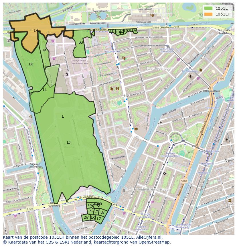 Afbeelding van het postcodegebied 1051 LH op de kaart.