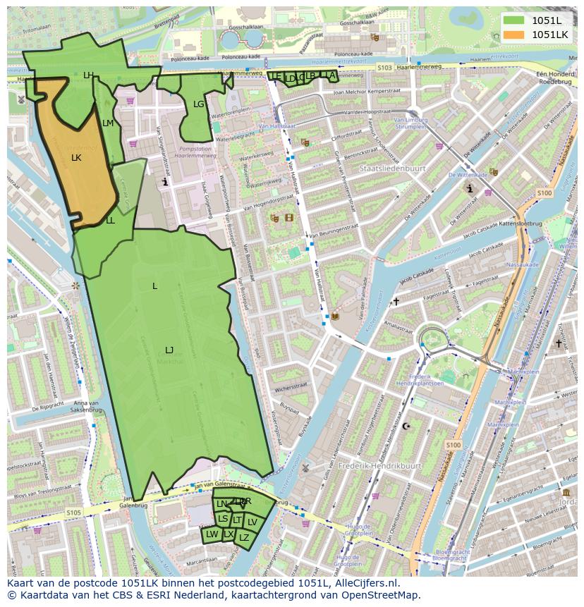 Afbeelding van het postcodegebied 1051 LK op de kaart.