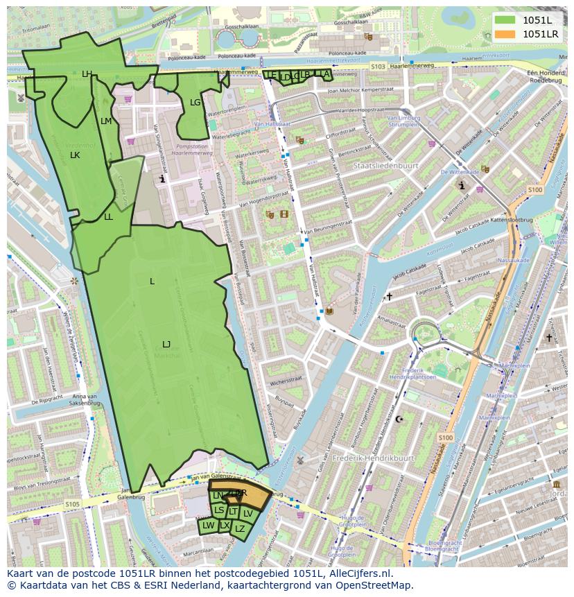 Afbeelding van het postcodegebied 1051 LR op de kaart.