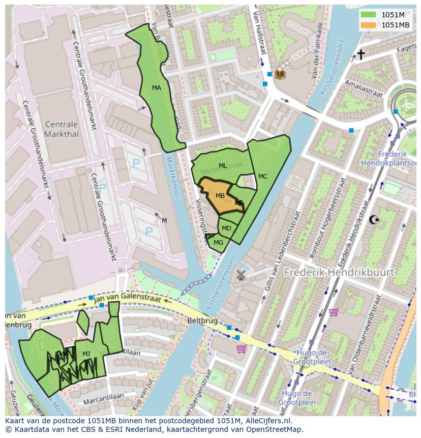 Afbeelding van het postcodegebied 1051 MB op de kaart.