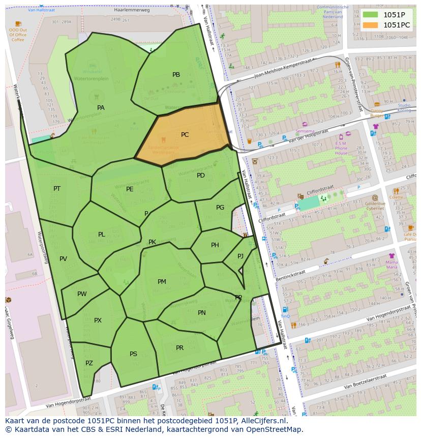 Afbeelding van het postcodegebied 1051 PC op de kaart.