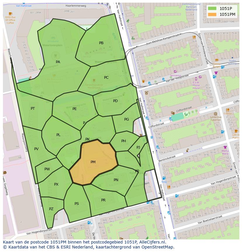 Afbeelding van het postcodegebied 1051 PM op de kaart.