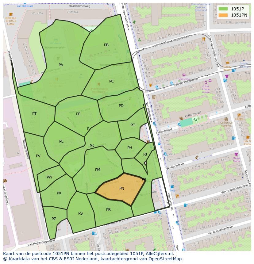 Afbeelding van het postcodegebied 1051 PN op de kaart.