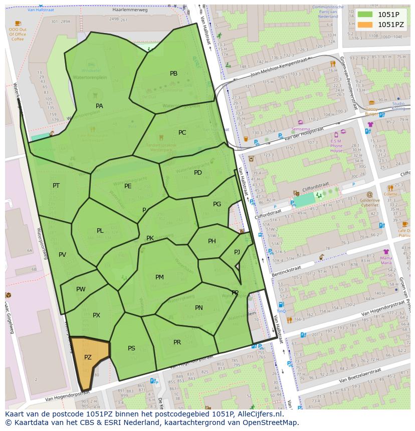 Afbeelding van het postcodegebied 1051 PZ op de kaart.