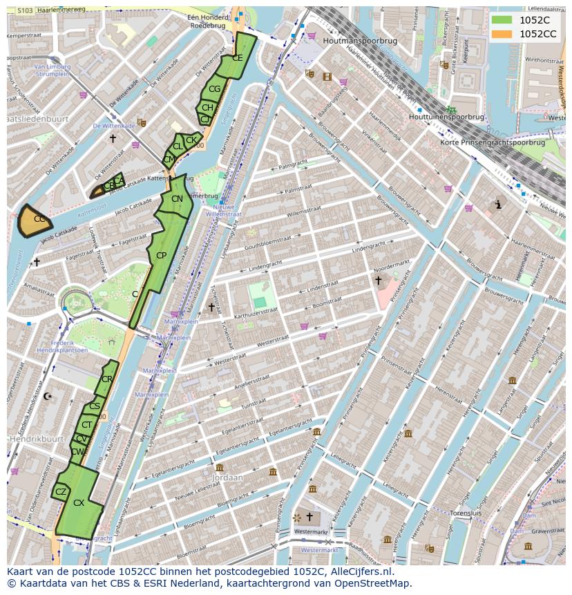 Afbeelding van het postcodegebied 1052 CC op de kaart.