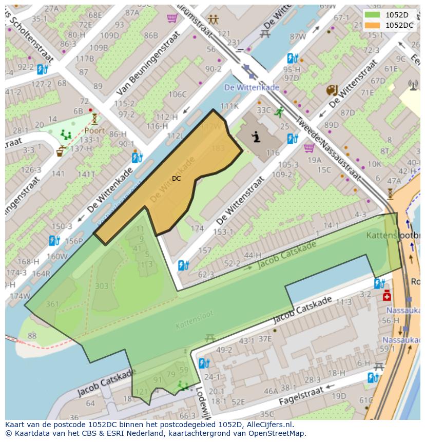 Afbeelding van het postcodegebied 1052 DC op de kaart.