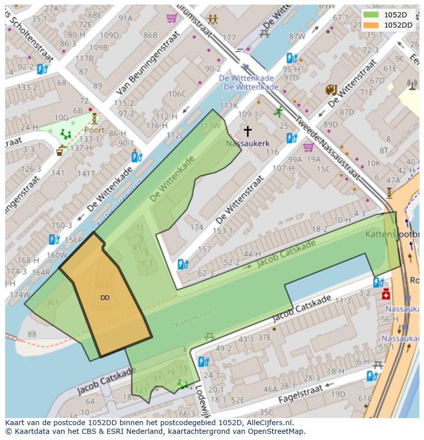 Afbeelding van het postcodegebied 1052 DD op de kaart.