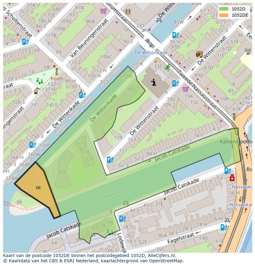 Afbeelding van het postcodegebied 1052 DE op de kaart.