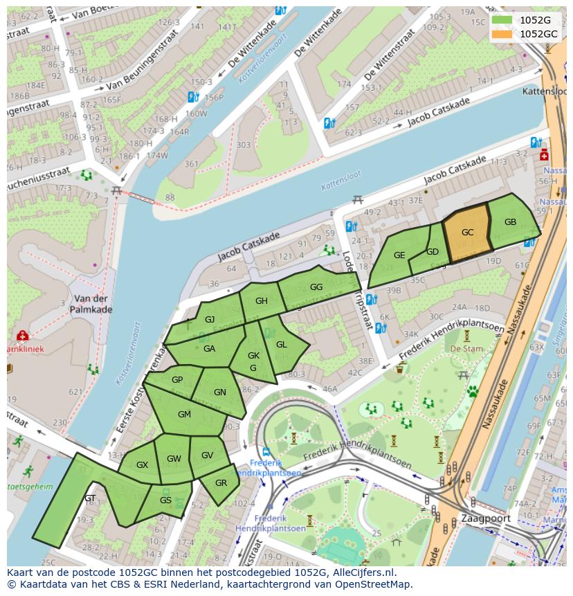 Afbeelding van het postcodegebied 1052 GC op de kaart.