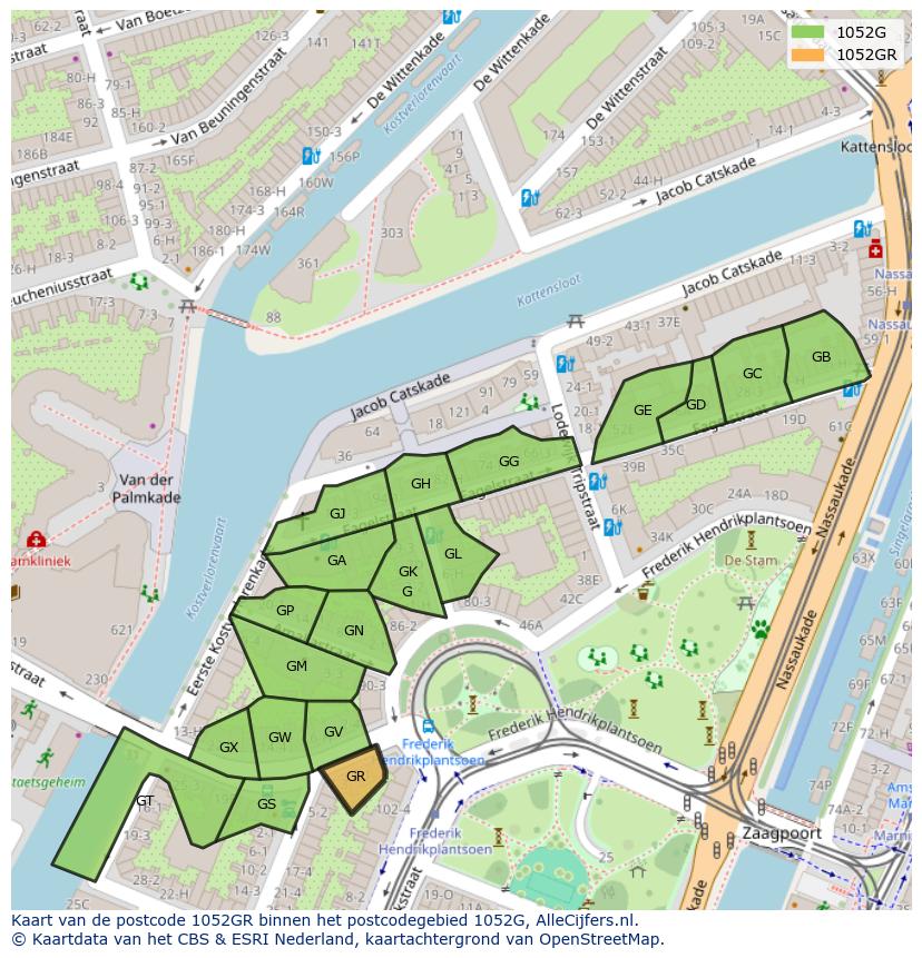 Afbeelding van het postcodegebied 1052 GR op de kaart.