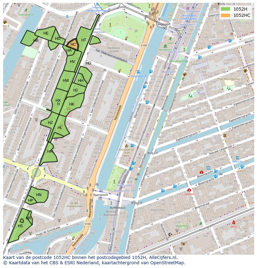 Afbeelding van het postcodegebied 1052 HC op de kaart.
