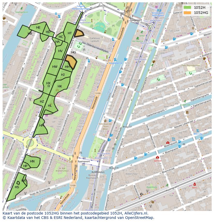 Afbeelding van het postcodegebied 1052 HG op de kaart.