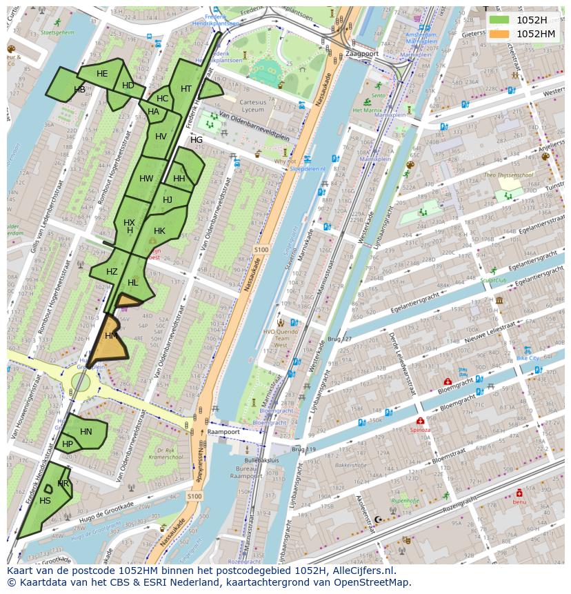 Afbeelding van het postcodegebied 1052 HM op de kaart.