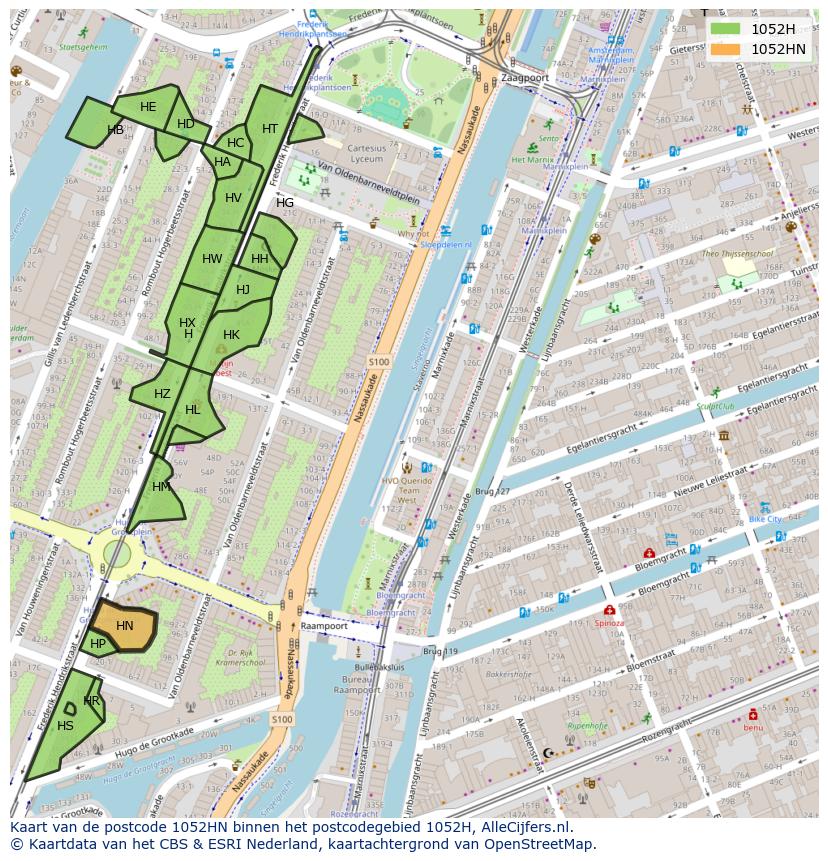 Afbeelding van het postcodegebied 1052 HN op de kaart.