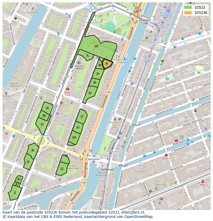 Afbeelding van het postcodegebied 1052 JK op de kaart.