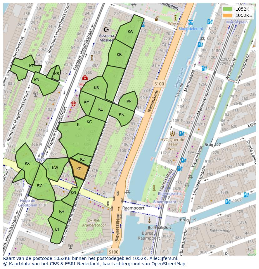 Afbeelding van het postcodegebied 1052 KE op de kaart.