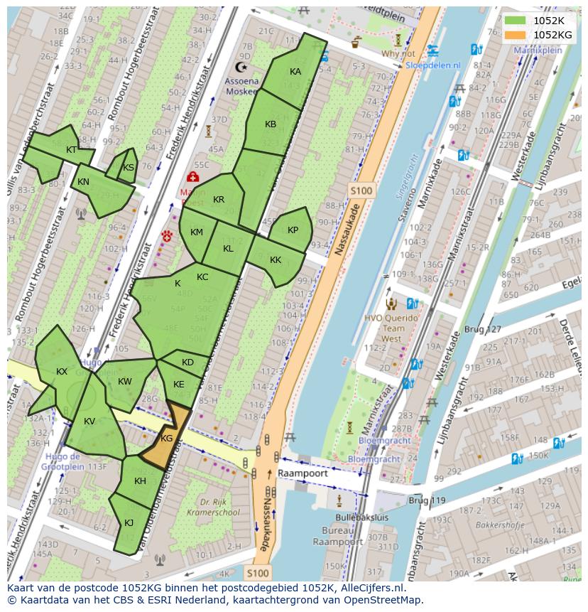 Afbeelding van het postcodegebied 1052 KG op de kaart.