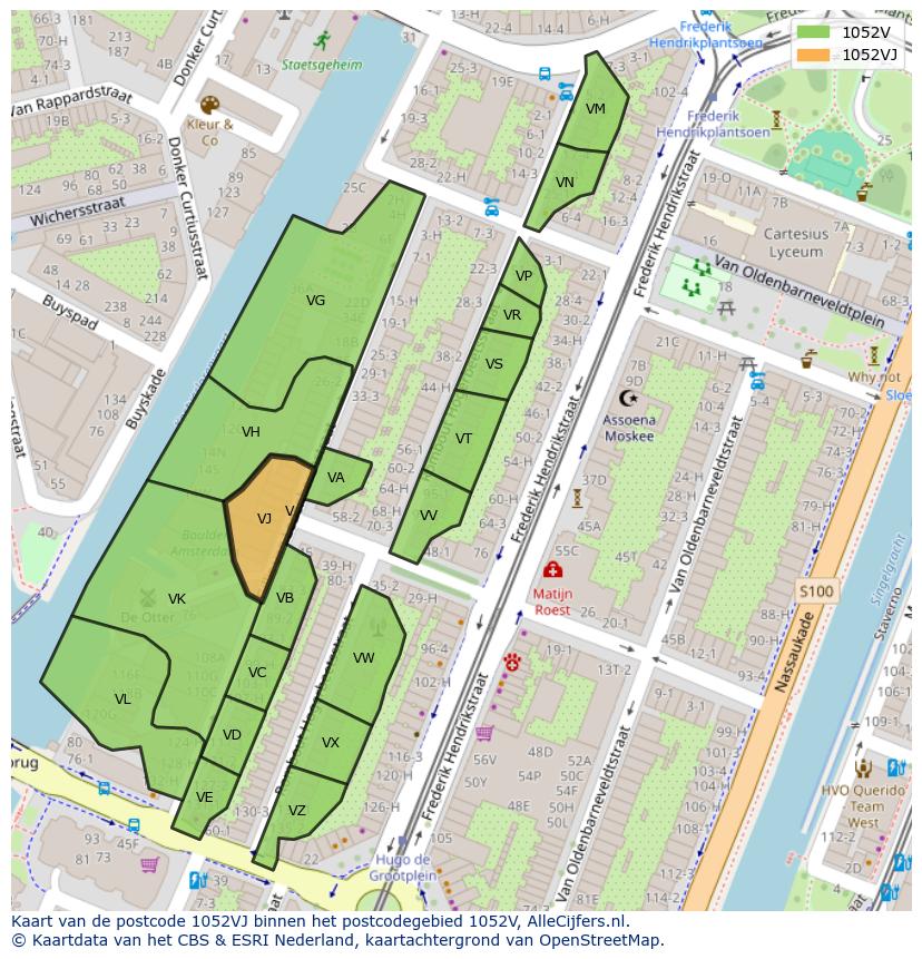 Afbeelding van het postcodegebied 1052 VJ op de kaart.