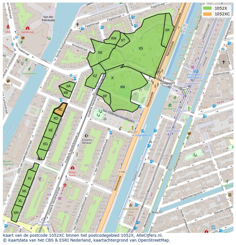 Afbeelding van het postcodegebied 1052 XC op de kaart.