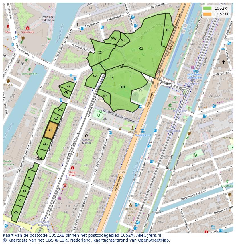 Afbeelding van het postcodegebied 1052 XE op de kaart.