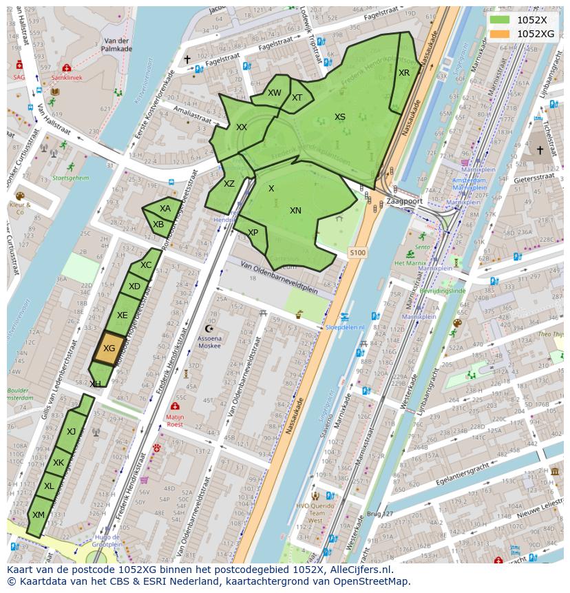 Afbeelding van het postcodegebied 1052 XG op de kaart.