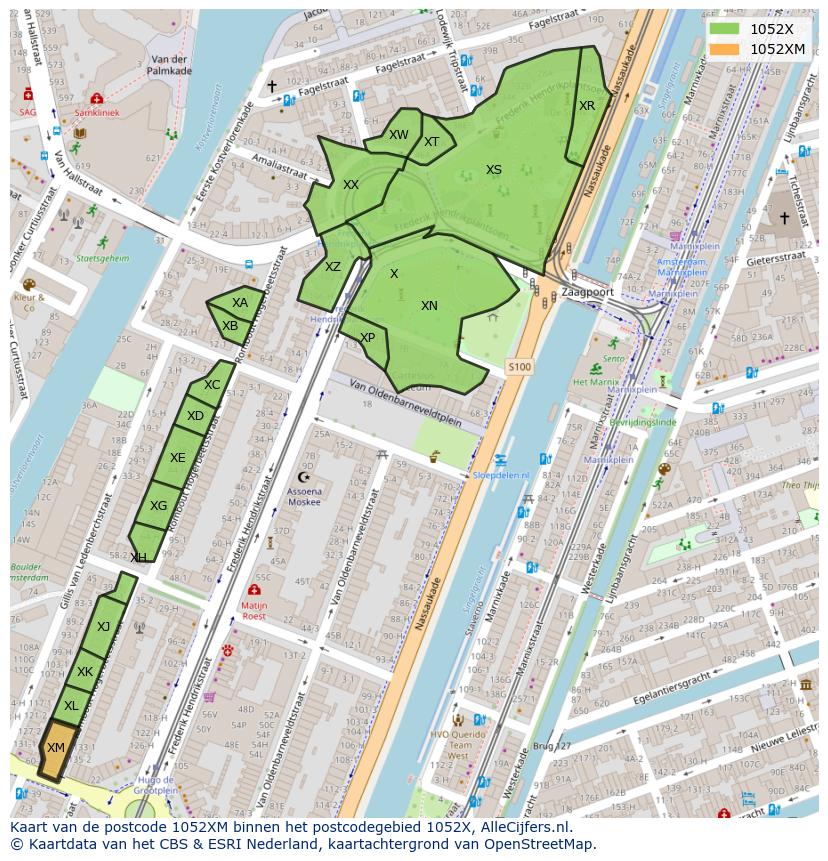 Afbeelding van het postcodegebied 1052 XM op de kaart.