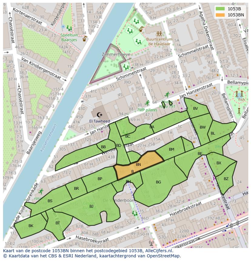 Afbeelding van het postcodegebied 1053 BN op de kaart.