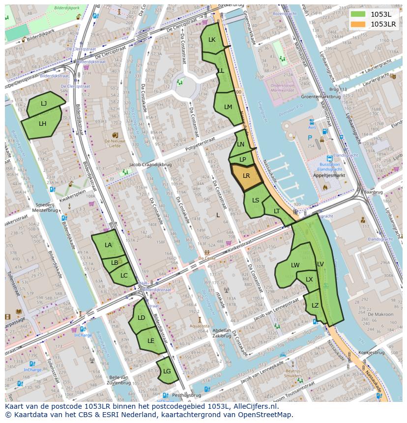 Afbeelding van het postcodegebied 1053 LR op de kaart.
