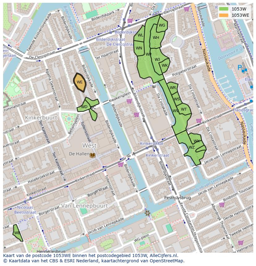 Afbeelding van het postcodegebied 1053 WE op de kaart.