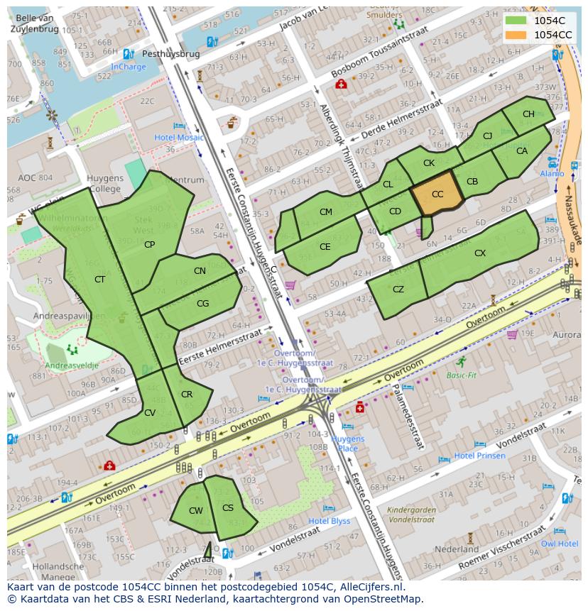 Afbeelding van het postcodegebied 1054 CC op de kaart.