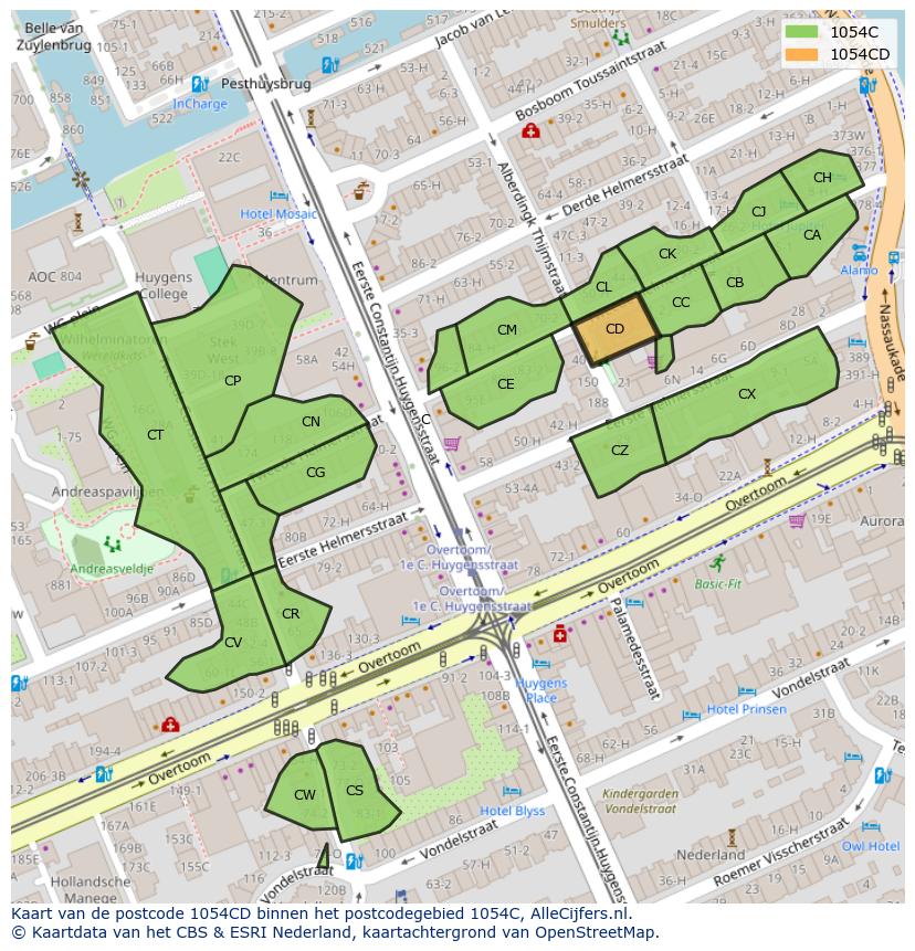 Afbeelding van het postcodegebied 1054 CD op de kaart.