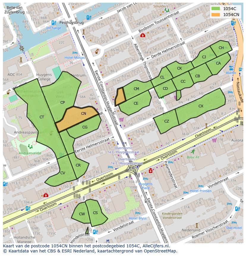 Afbeelding van het postcodegebied 1054 CN op de kaart.