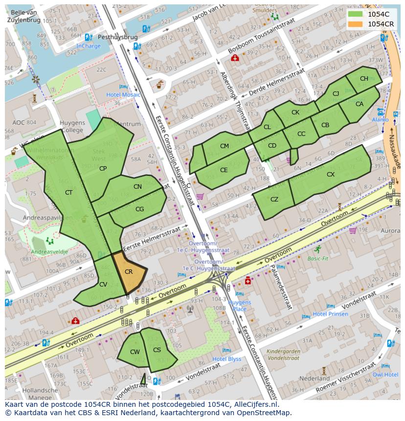Afbeelding van het postcodegebied 1054 CR op de kaart.