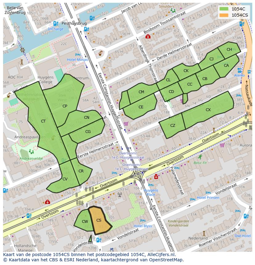 Afbeelding van het postcodegebied 1054 CS op de kaart.