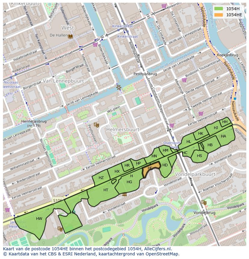 Afbeelding van het postcodegebied 1054 HE op de kaart.