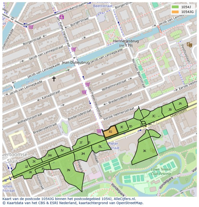 Afbeelding van het postcodegebied 1054 JG op de kaart.