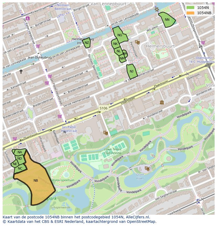 Afbeelding van het postcodegebied 1054 NB op de kaart.