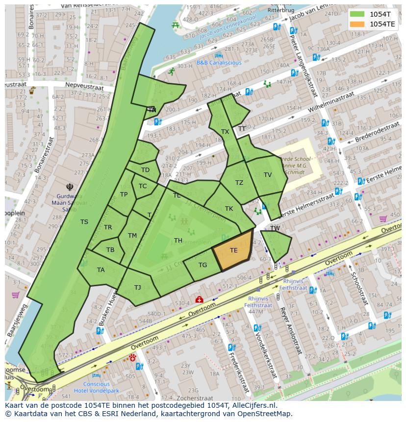 Afbeelding van het postcodegebied 1054 TE op de kaart.