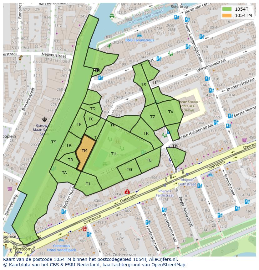 Afbeelding van het postcodegebied 1054 TM op de kaart.