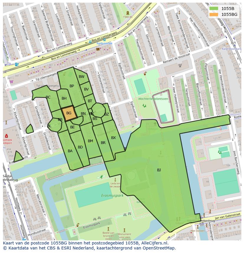 Afbeelding van het postcodegebied 1055 BG op de kaart.