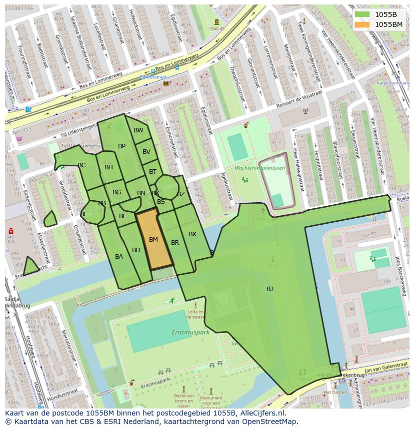 Afbeelding van het postcodegebied 1055 BM op de kaart.