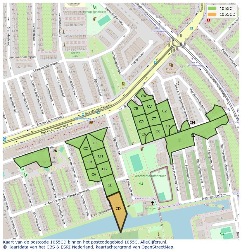 Afbeelding van het postcodegebied 1055 CD op de kaart.